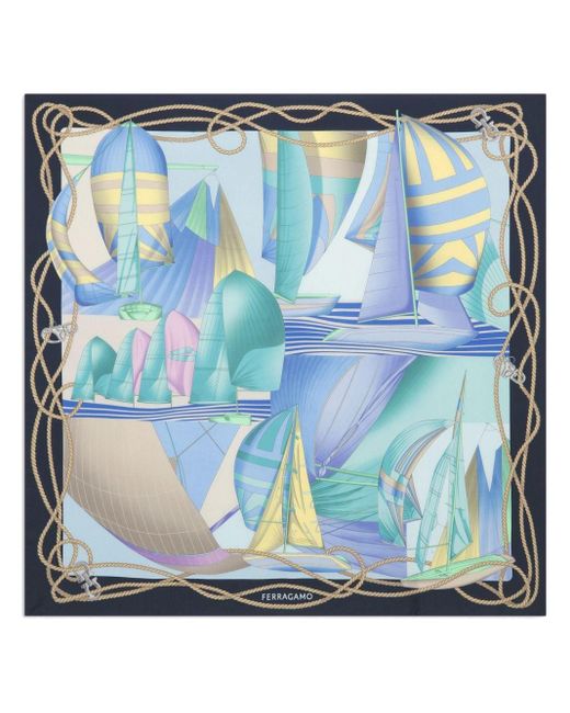Foulard en soie à imprimé abstrait Ferragamo en coloris Blue