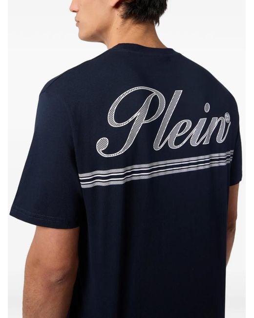 Philipp Plein Blue Round Neck T-Shirt Signature for men