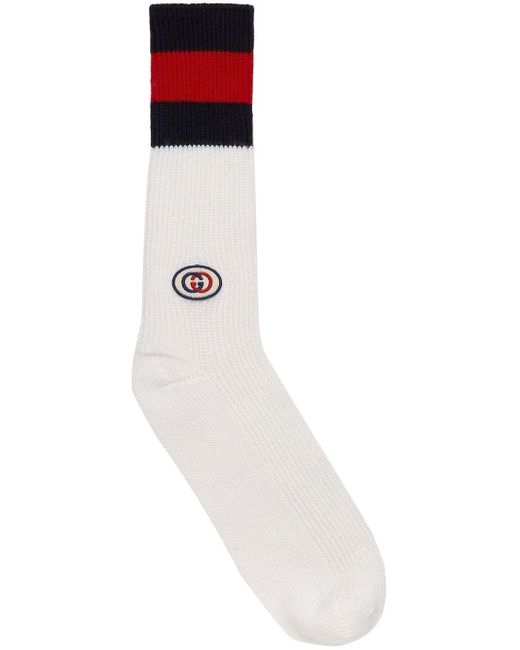 Gucci Logo-embroidered Wool Socks in White for Men | Lyst UK