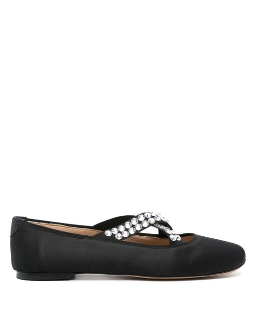 Casadei Black Satin Gem-embellished Ballerina Shoes