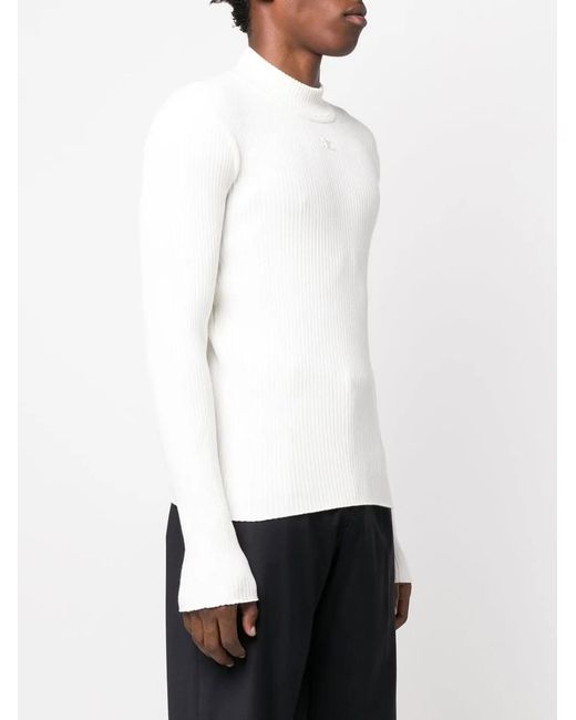 Courreges White Ribbed-Knit Logo-Patch Jumper for men