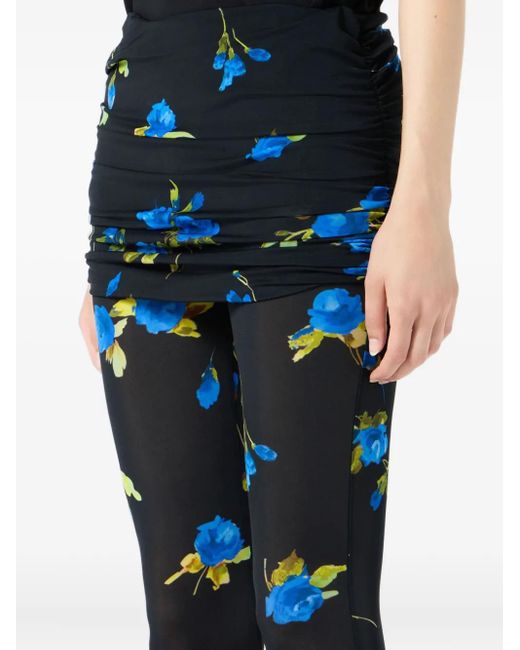Blumarine Blue Floral-Print Gathered Leggings