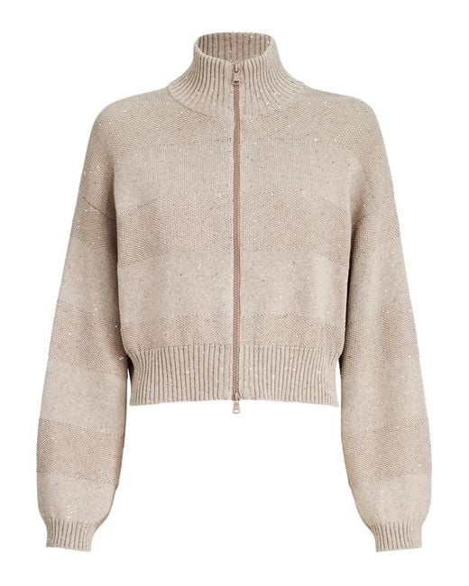 Brunello Cucinelli Natural Striped Zip Cardigan