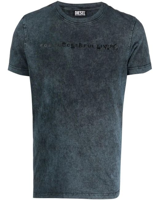 DIESEL Blue Slogan-Print Cotton T-Shirt for men