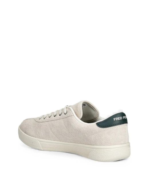 Fred Perry White Suede Logo-Embroidered Sneakers for men