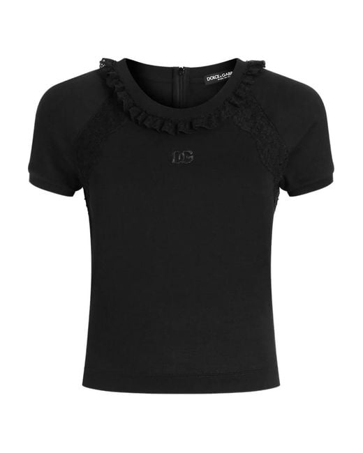 Dolce & Gabbana Black Lace-Detail T-Shirt