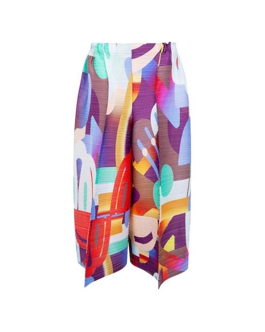Pleats Please Issey Miyake White Playground Abstract-Print Shorts