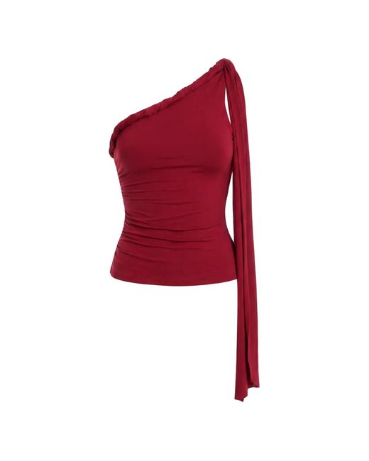 Axel 113 Red Sumi Draped One-Shoulder Top