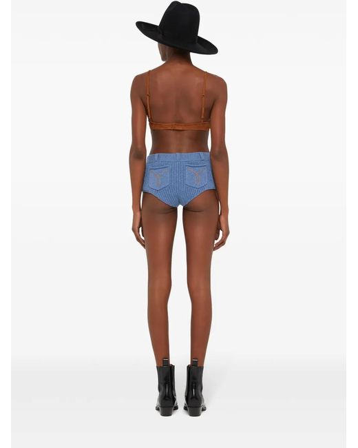 Alanui Blue Knitted High-Waisted Shorts