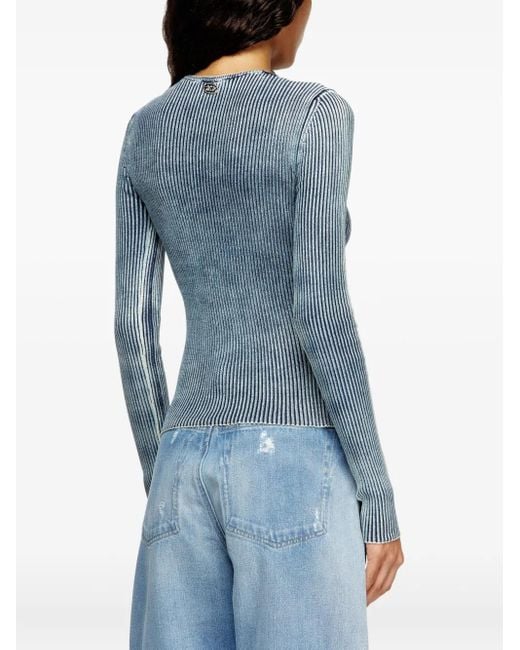 DIESEL Blue M-Milmo Ribbed V-Neck Top