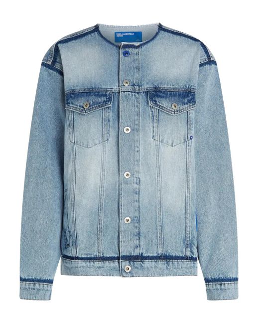 Karl Lagerfeld Blue Collarless Denim Jacket