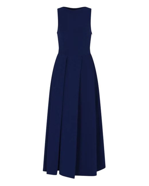 Emporio Armani Blue Pleated Sleeveless Maxi Dress