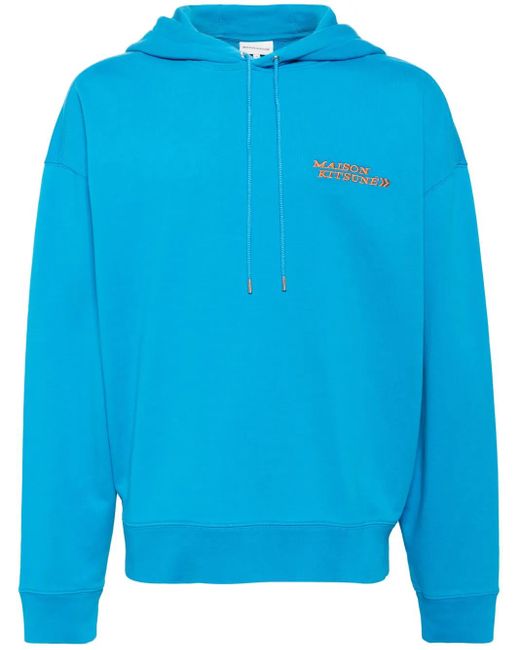 Maison Kitsuné Blue Embroidered-Logo Cotton Hoodie for men