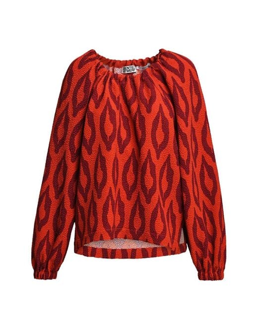 Essentiel Antwerp Red Kolorful Graphic-Pattern Long-Sleeve Blouse