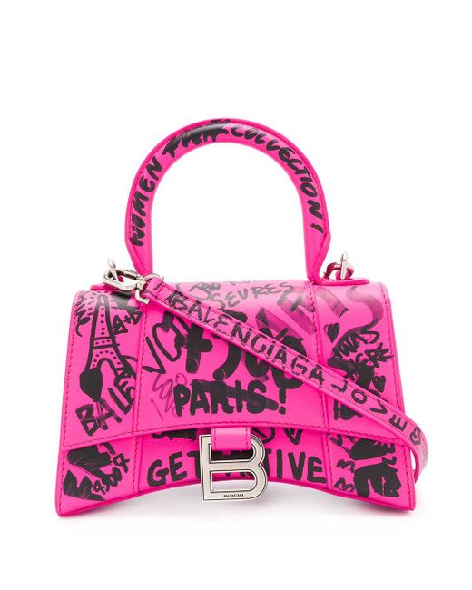 Balenciaga Pink Hourglass Xs Graffiti Print Tote