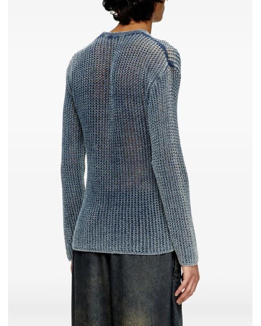 DIESEL Blue Mesh-Knit Jumper for men