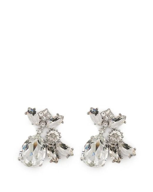 Self-Portrait White Crystal-Embellished Cluster Earrings