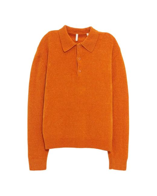 sunflower Orange Chenile Half-Button Polo Shirt for men