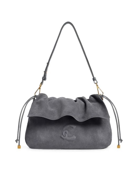 Coccinelle Black Small Lidia Logo-Embossed Suede Shoulder Bag