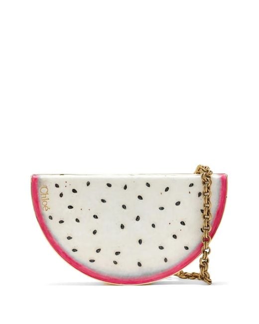Chloé White Dragon-Fruit Chain-Link Clutch Bag