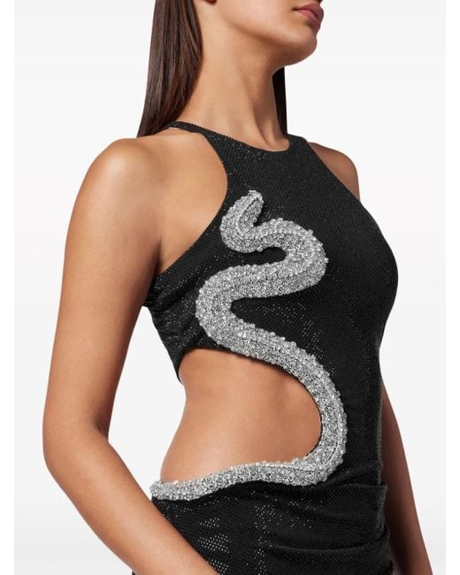 Philipp Plein Black Long Dress Crystal