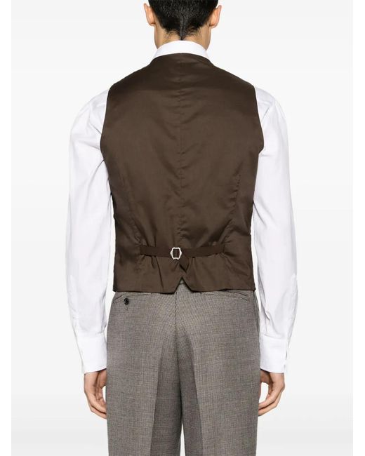 Tagliatore Gray Shepherd's-Check Virgin-Wool Waistcoat for men