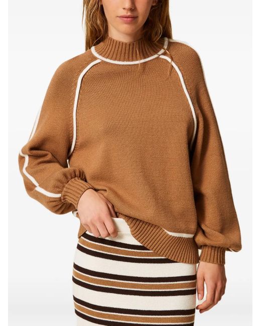 Twinset Brown Contrast-Trim Sweater