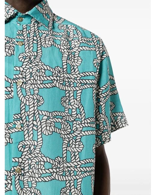 Amir Slama Blue Knot-Print Linen-Blend Shirt for men