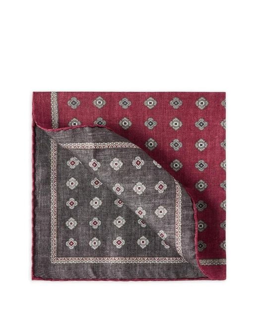 Brunello Cucinelli Purple Silk Pocket Square With Medallion Design for men