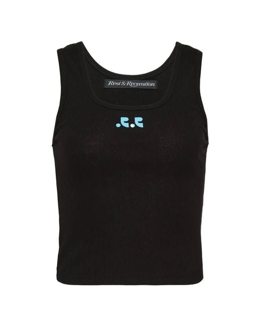 Rest&Recreation Black Logo-Print Ribbed Tank Top