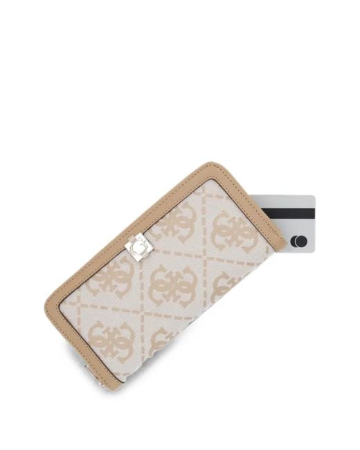 Guess Gray Logo-Monogram Zip-Around Wallet