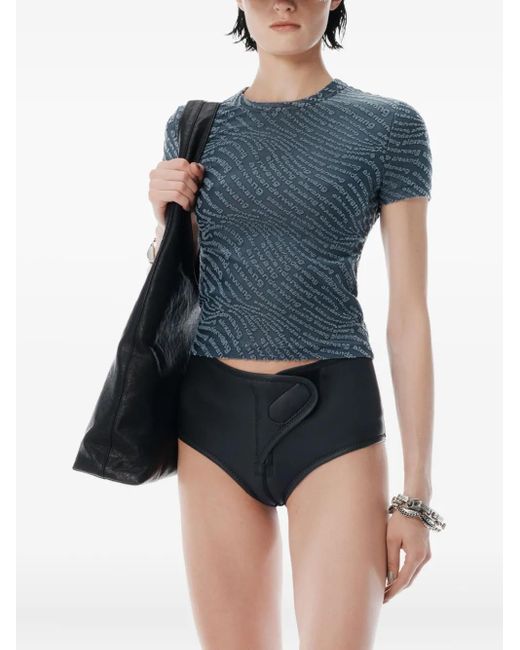Alexander Wang Top Met Korte Mouwen En Logo-Reliëf in het Blue