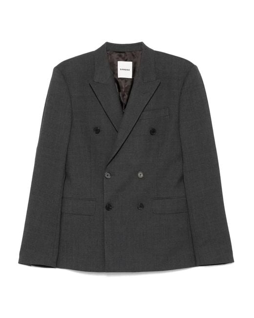 Sandro Black Double-Breasted Blazer for men