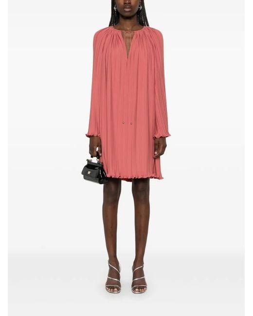 Lanvin Red Pleated Polyester Mini Dress