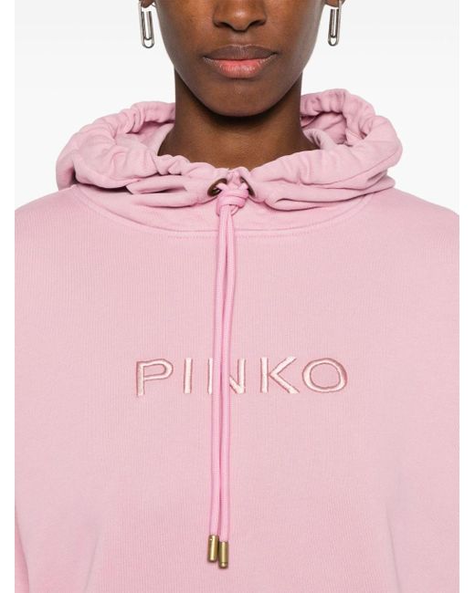 Pinko Pink Logo-embroidered Cotton Hoodie
