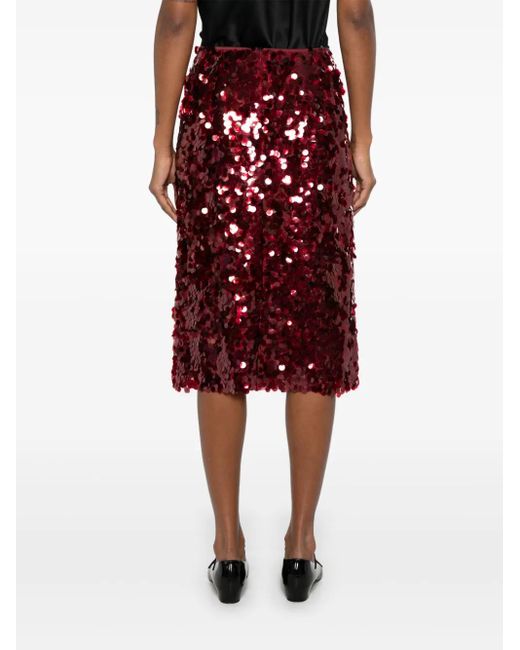 Vince Red Paillette Bias Midi Skirt
