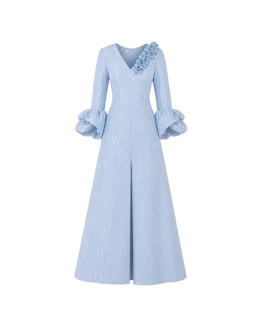 Baruni Blue Fayha Floral-Embellished A-Line Maxi Gown Dress