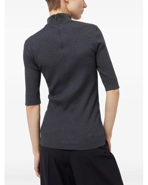 Brunello Cucinelli Blue High-neck Ribbed T-shirt