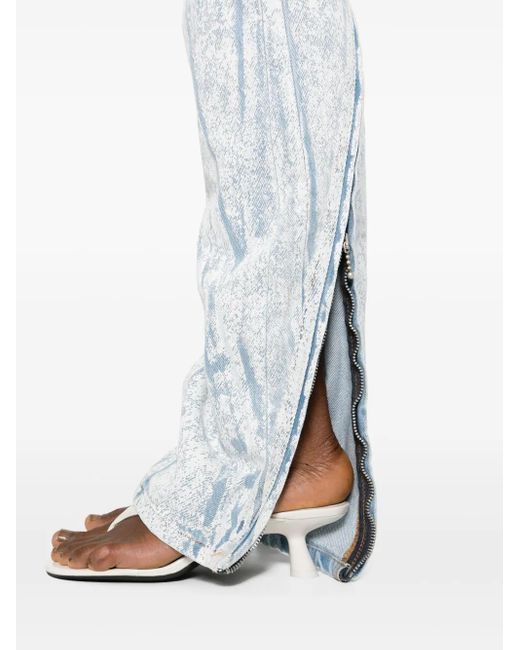 Acne White Print Low-Rise Straight-Leg Jeans