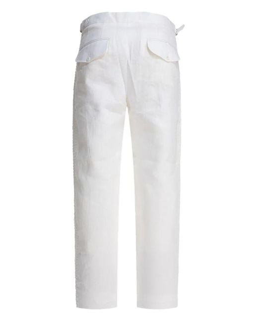 Bode White Crochet-Insert Linen Trousers for men
