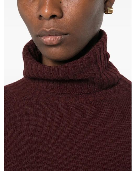 Alysi Red Turtleneck Side-Slit Sweater