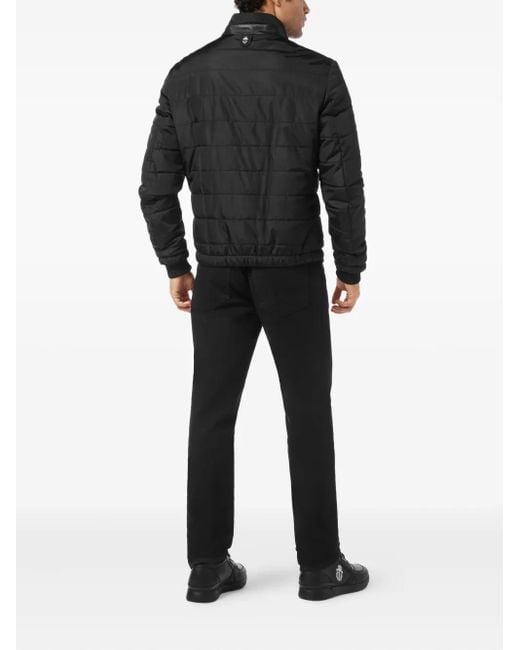 Billionaire Black Quilted Leather-Trimmed Jacket for men