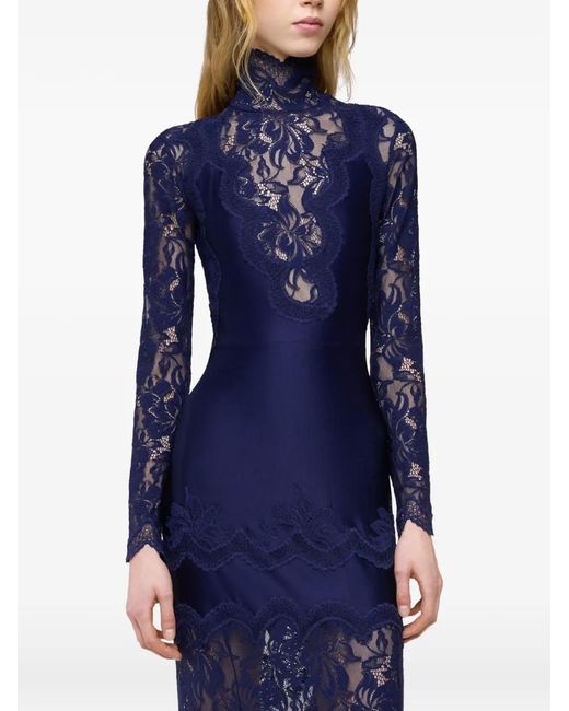 Rabanne Blue Long-Sleeved Lace Maxi Dress