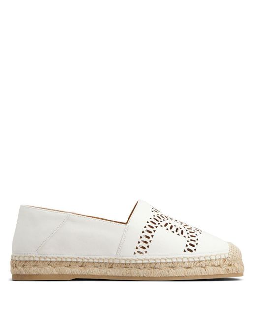 Tod's White Logo-Perforated Leather Espadrilles