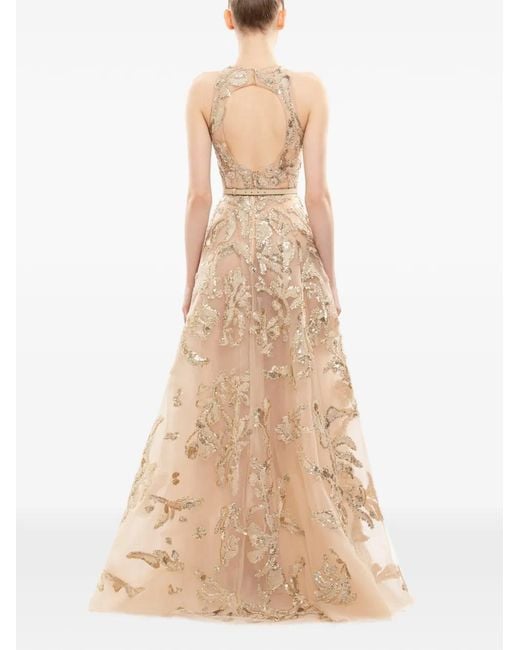 Saiid Kobeisy Natural Embroidered-Tulle Maxi Dress