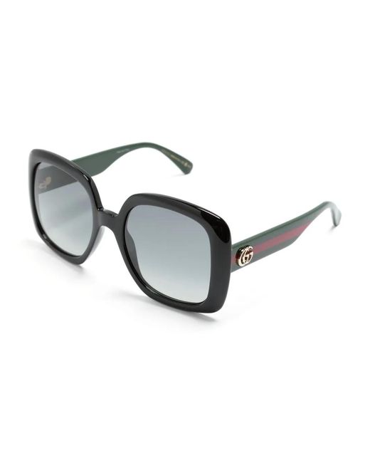 Gucci Black Web-Stripe Square-Frame Sunglasses
