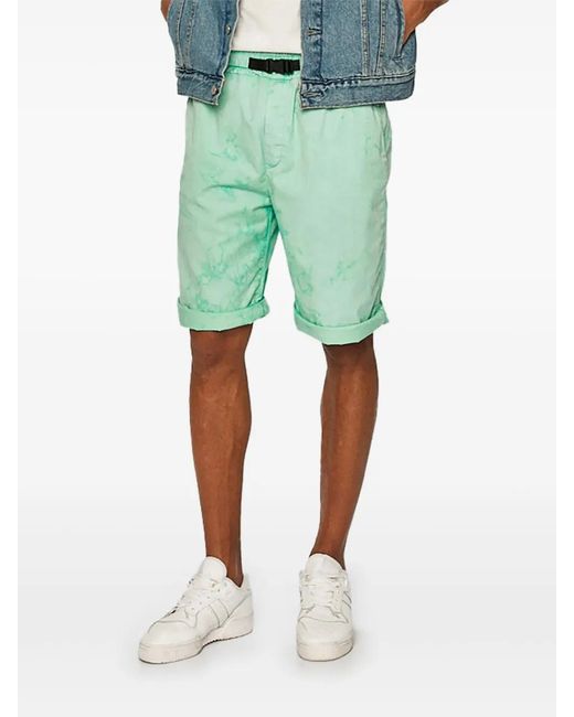 Caterpillar Green Elasticated-Waistband Buckle-Detail Shorts for men