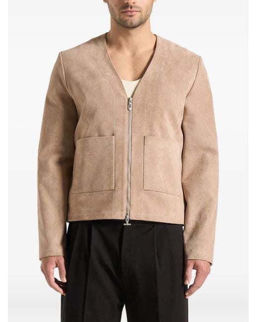 Manière De Voir Natural Maxime Suede-Effect Zip Jacket With Contrast Stitch for men