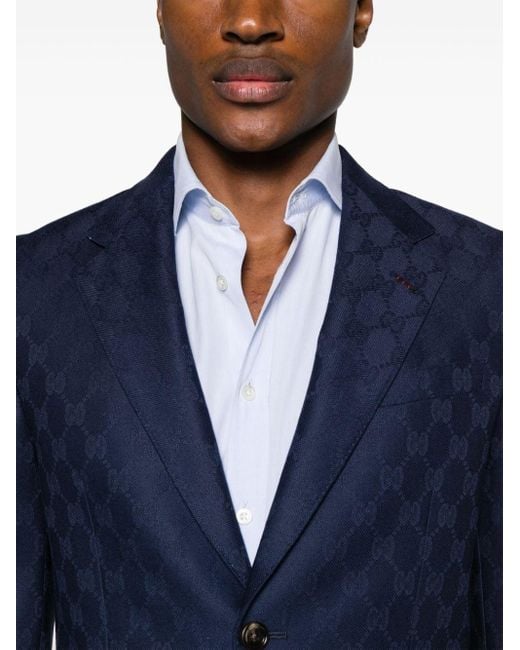 Gucci Blue GG Damier-jacquard Wool Suit for men