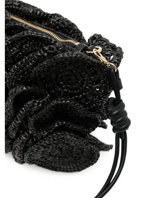 Farm Rio Black Flower-Effect Clutch Bag